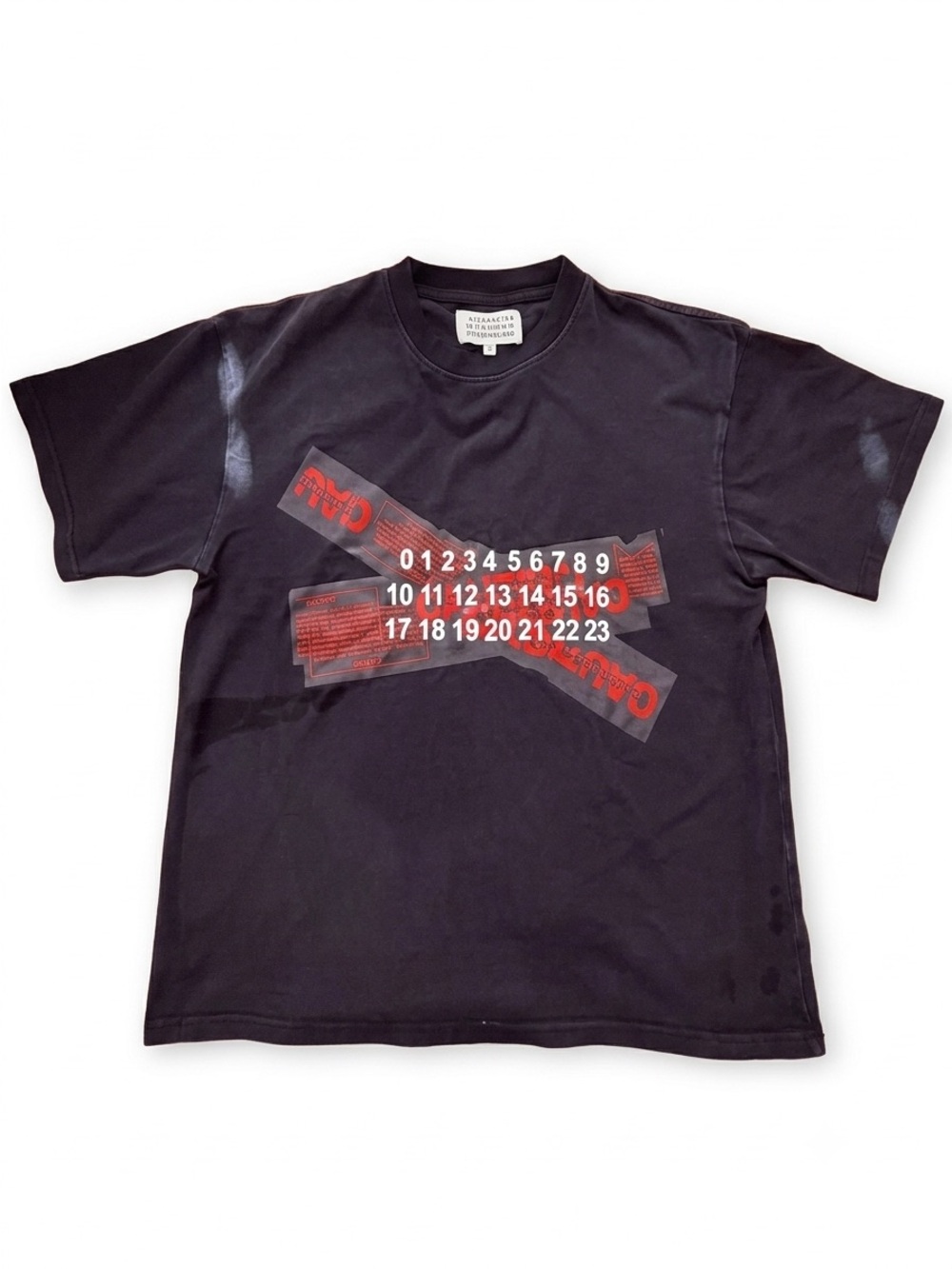 Maison Martin Margiela Black Short‑Sleeve Tee with Red Graphic Tape
